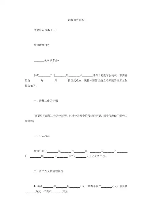 专题范文精品：清算报告范本