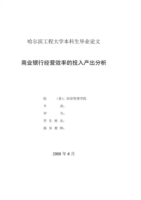 商业银行经营效率的投入产出分析