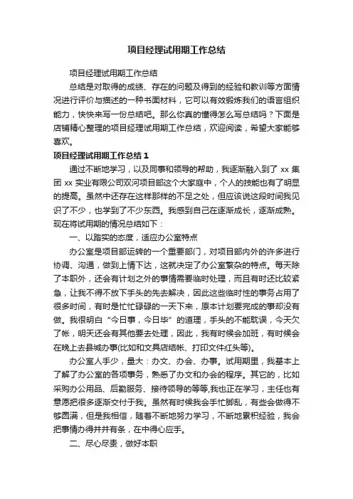 项目经理试用期工作总结