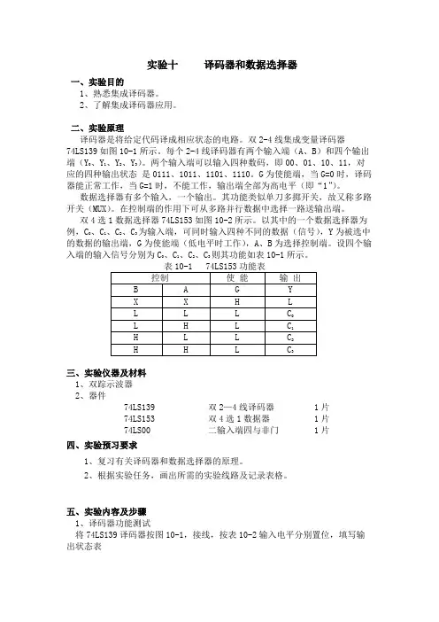 山东交通学院译码器和数据选择器实验报告
