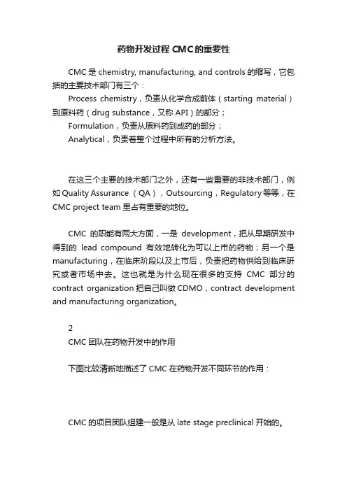 药物开发过程CMC的重要性