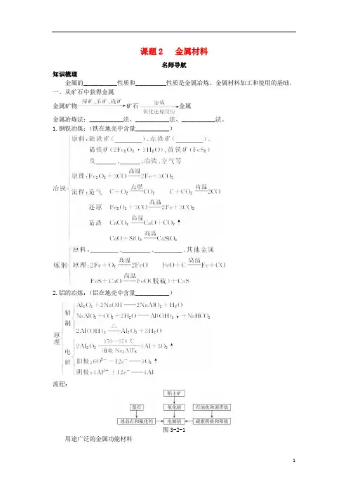 高中化学 第三单元 化学与材料的发展 课题2 金属材料