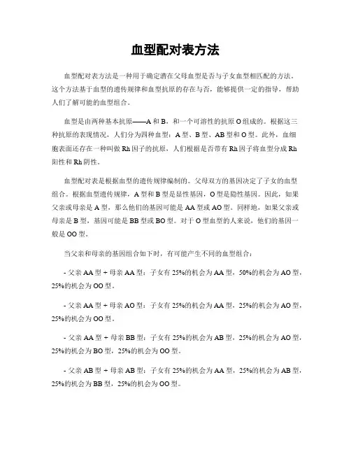 血型配对表方法