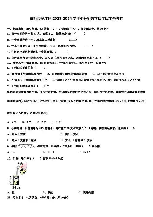 临沂市罗庄区2023-2024学年小升初数学自主招生备考卷含解析