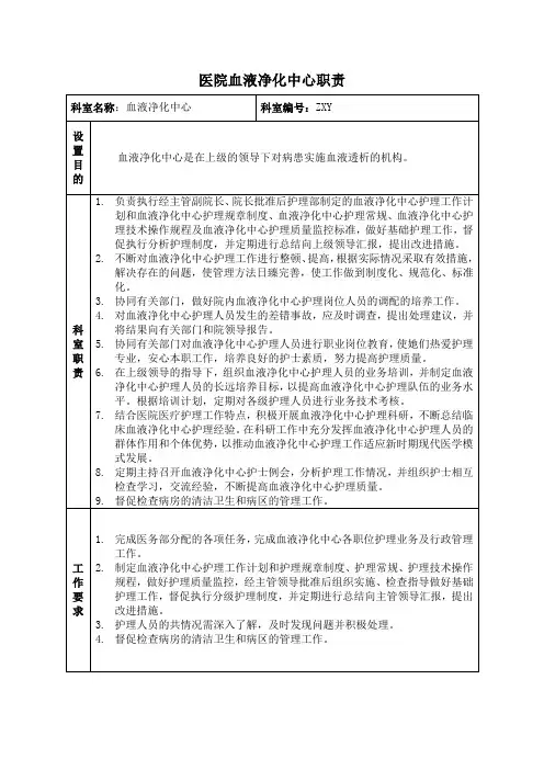 医院血液净化中心职责