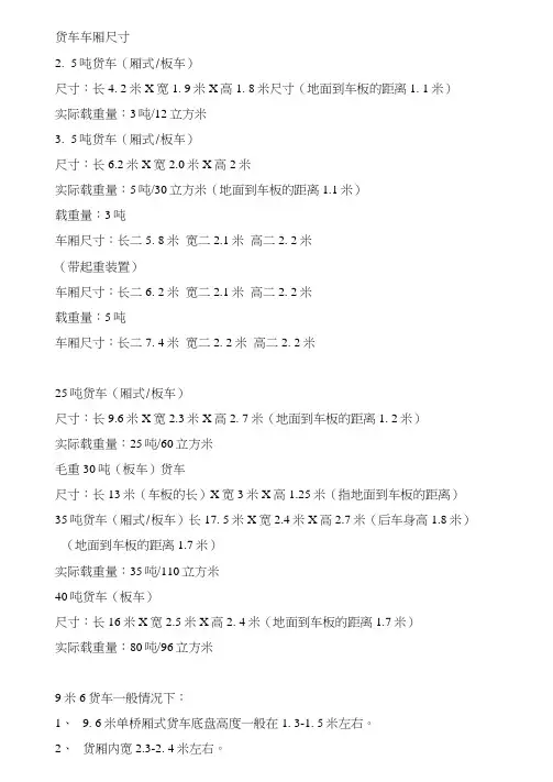 常见货车车厢尺寸与载重量