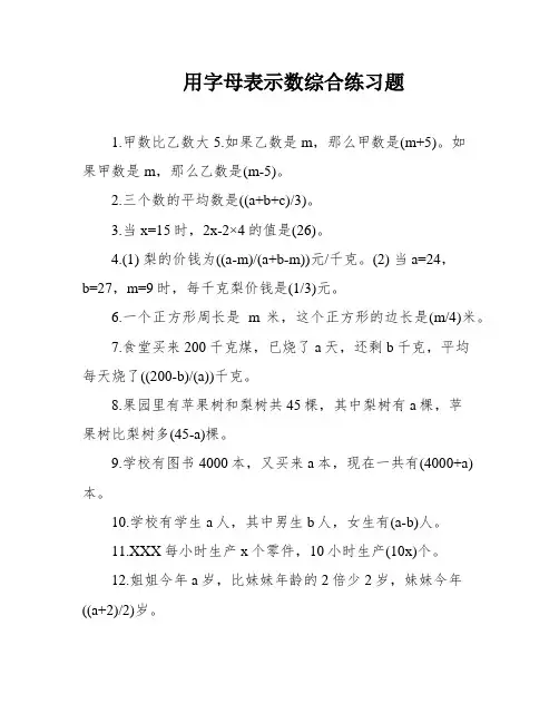 用字母表示数综合练习题