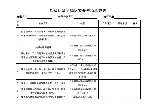 危险化学品罐区安全专项检查表