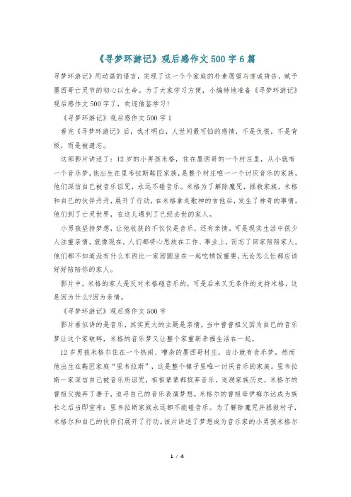 《寻梦环游记》观后感作文500字6篇
