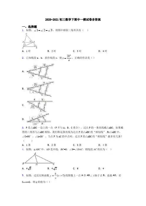 2020-2021初三数学下期中一模试卷含答案