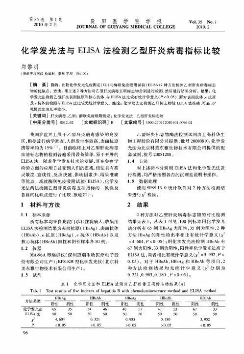 化学发光法与ELISA法检测乙型肝炎病毒指标比较