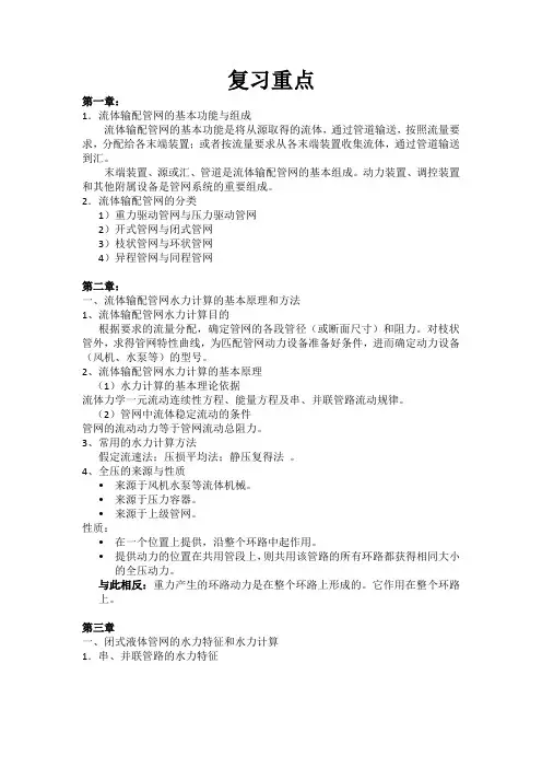 流体输配管网——复习重点