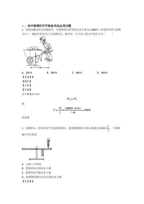 2020-2021中考物理 杠杆平衡 培优练习(含答案)附答案