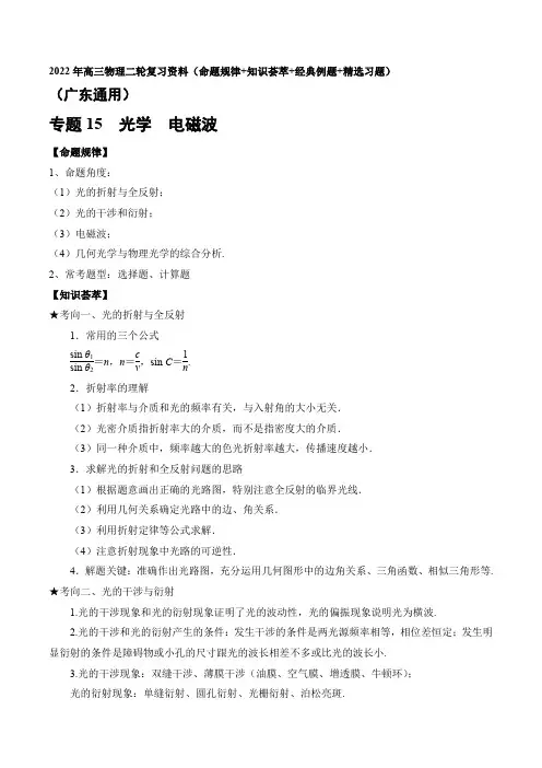 专题15 光学 电磁波(广东专用)(原卷版)