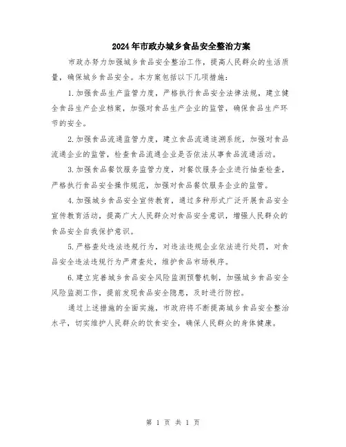 2024年市政办城乡食品安全整治方案