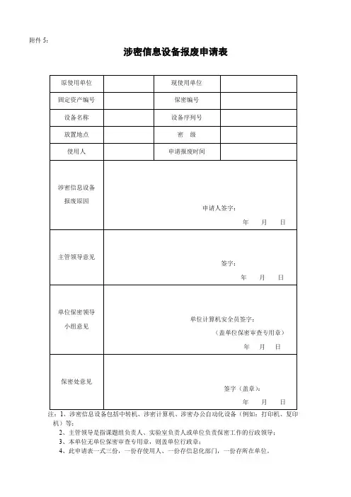 涉密信息设备报废申请表
