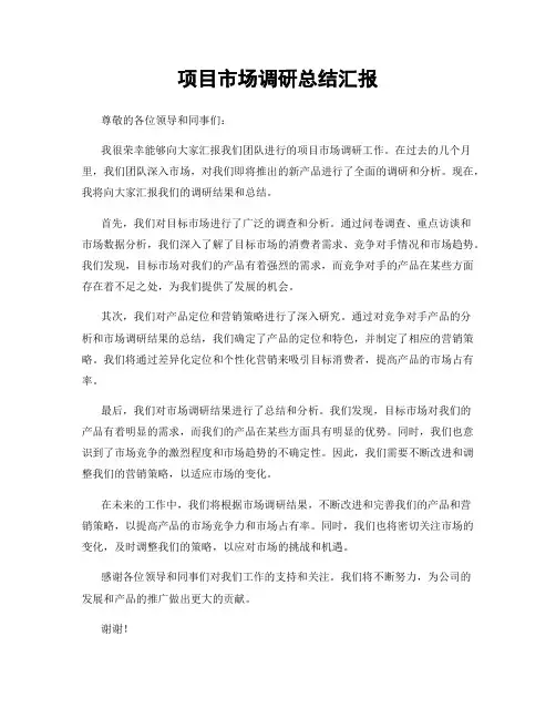 项目市场调研总结汇报
