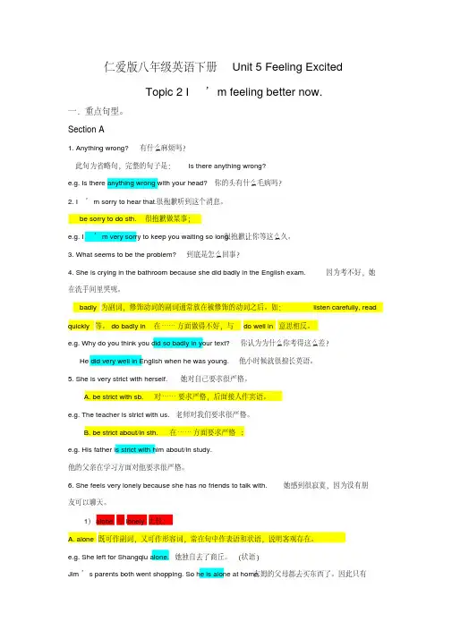 仁爱版八年级英语下册Unit5FeelingExcitedtopic2重点知识点总结及练习