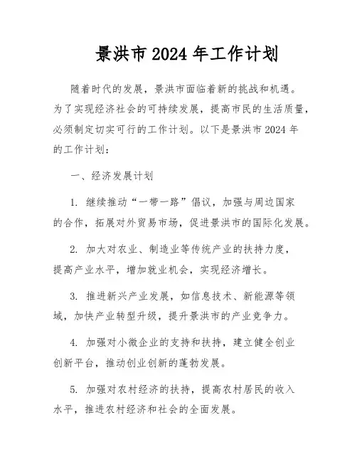 景洪市2024年工作计划