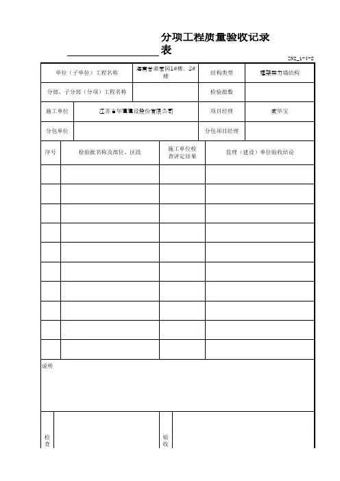 分项工程质量验收记录表