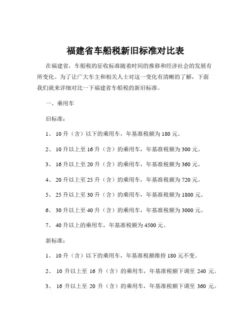 福建省车船税新旧标准对比表