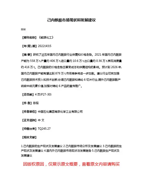 己内酰胺市场现状和发展建议