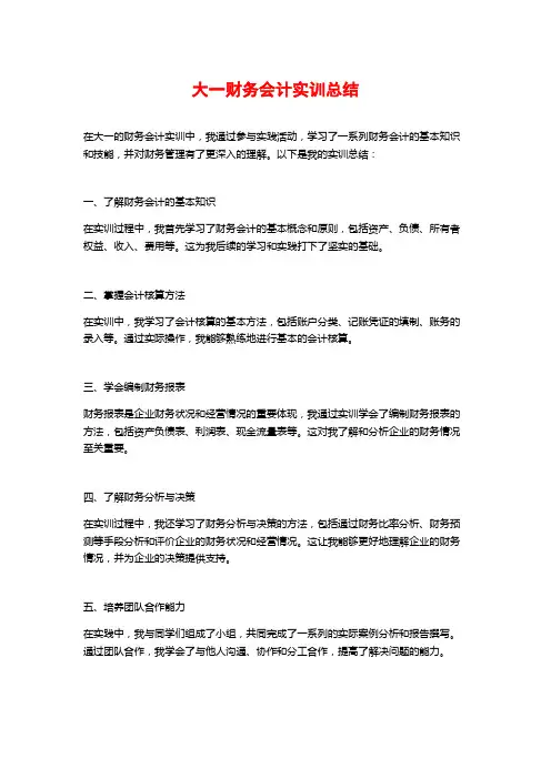 大一财务会计实训总结