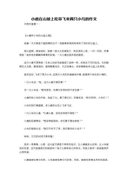 小鹿在山坡上吃草飞来两只小鸟的作文