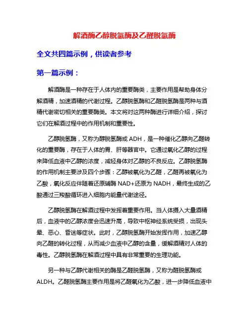 解酒酶乙醇脱氢酶及乙醛脱氢酶