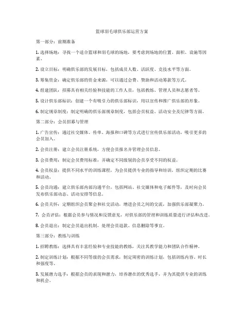 篮球羽毛球俱乐部运营方案