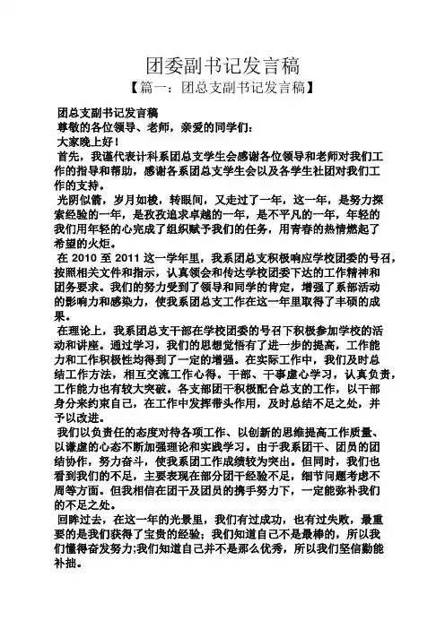 团委副书记发言稿