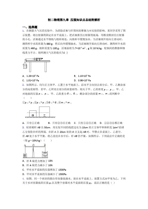 初二物理第九章 压强知识点总结附解析