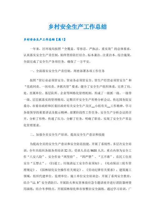乡村安全生产工作总结