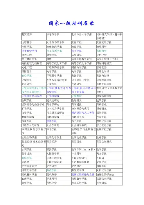 国家一级期刊名录