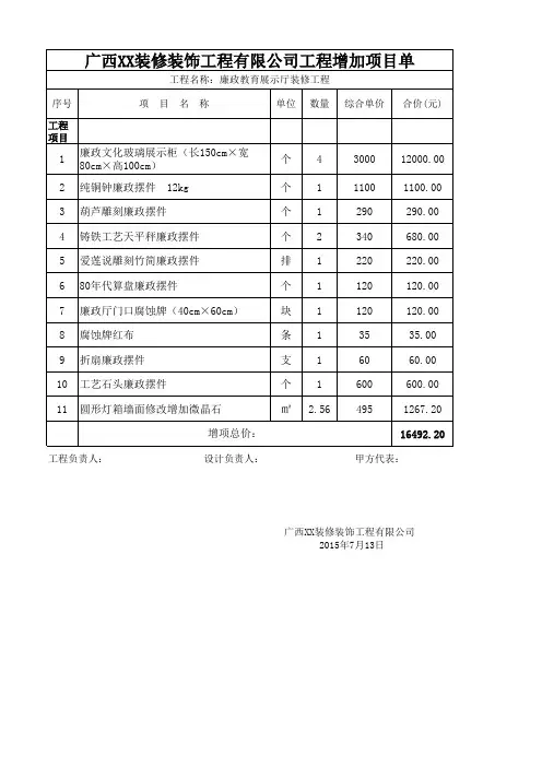 工程项目增项单
