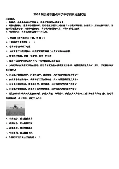 2024届贵港市重点中学中考四模物理试题含解析
