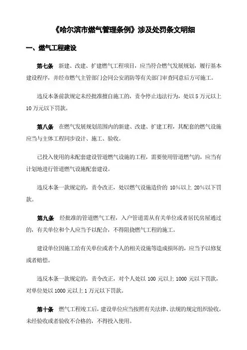 《哈尔滨市燃气管理条例》涉及处罚条文明细