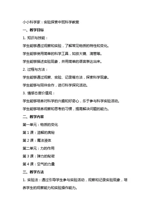 小小科学家：实验探索中班科学教案