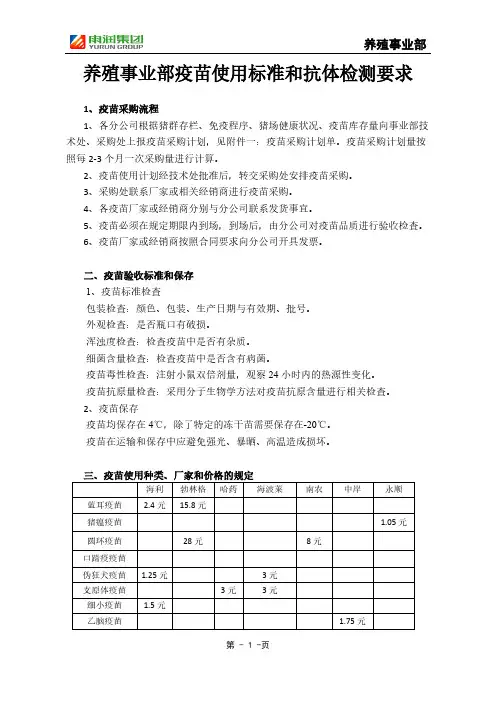 疫苗使用标准和抗体检测要求