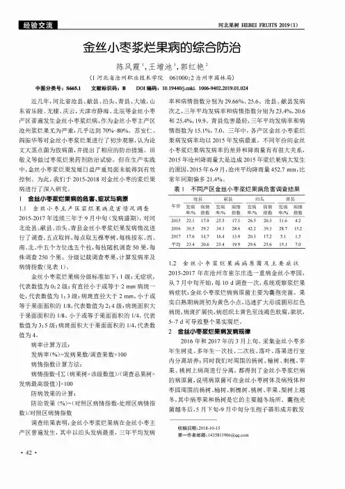 金丝小枣浆烂果病的综合防治