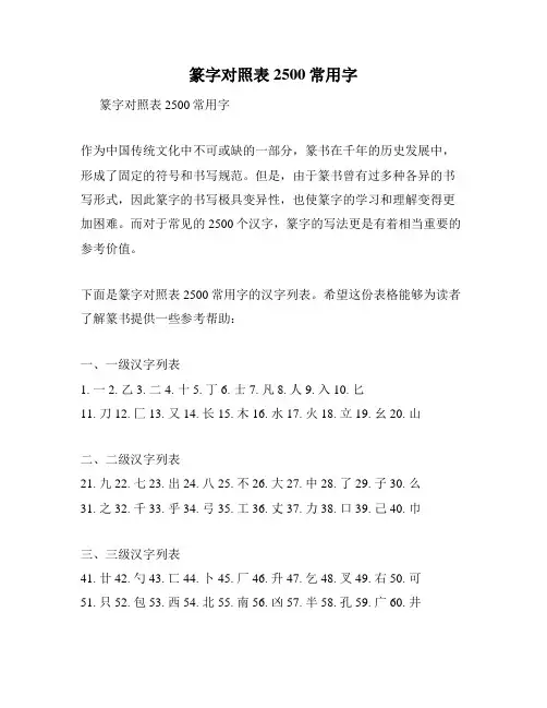 篆字对照表2500常用字