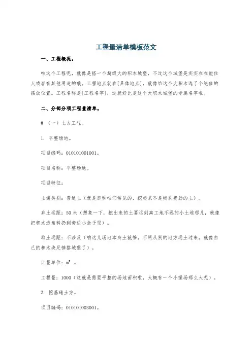 工程量清单模板范文