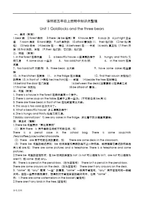 译林版五上英语期中知识点整理