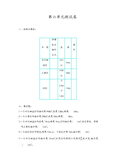 人教版五年级数学上册第6单元测试卷及答案
