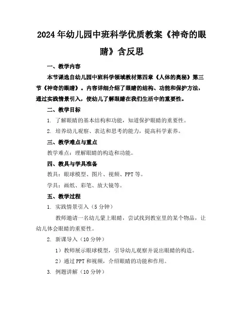 2024年幼儿园中班科学优质教案《神奇的眼睛》含反思