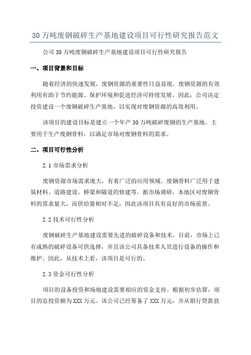 30万吨废钢破碎生产基地建设项目可行性研究报告范文