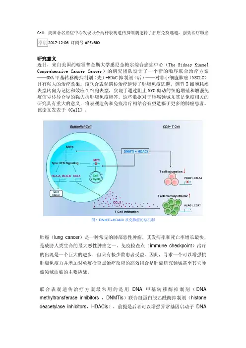 美国著名癌症中心发现联合两种表观遗传抑制剂逆转了肿瘤免疫逃避,强效治疗肺癌