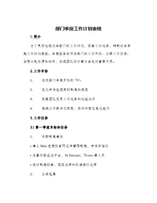 部门季度工作计划表格