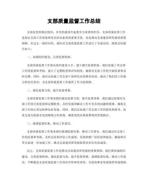 支部质量监督工作总结
