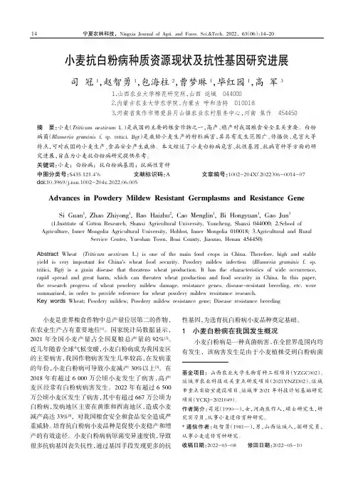 小麦抗白粉病种质资源现状及抗性基因研究进展